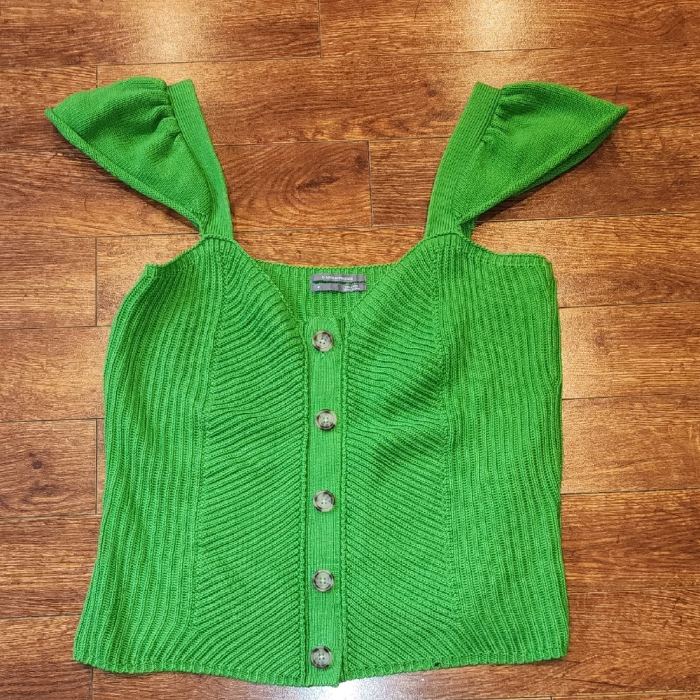 Anthropologie green over the shoulder knit crop Green Knit Button-Up Women's Top